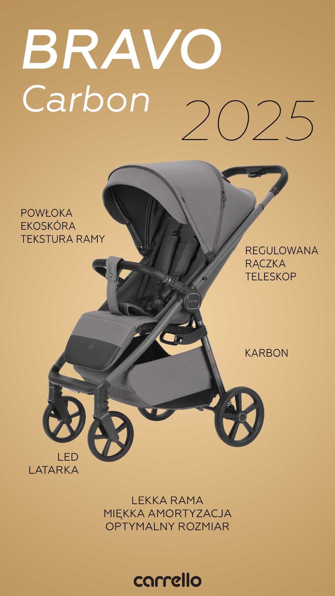 Wózek Spacerowy CARRELLO BRAVO CARBON Lekki Szybko Składany Do 22kg
