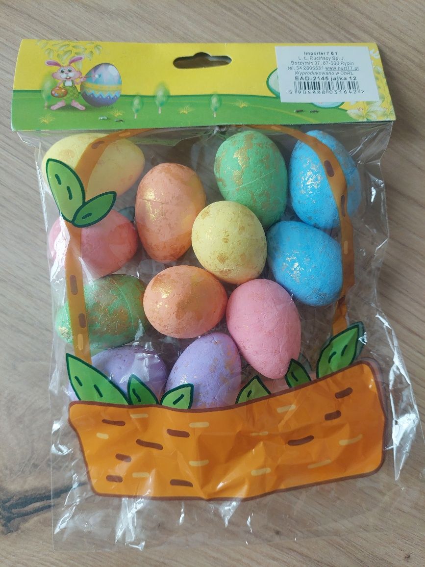Jajka wielkanocne styropianowe kolorowe 12szt wys 3.5cm