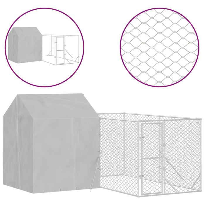 Vidaxl Kojec Dla Psa, Z Dachem, Srebrny, 4X4X2,5 M, Stal Galwanizowana