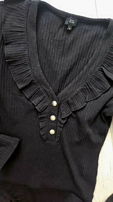 Body czarne pążkowane River Island 38 M bluzka koronką H&M elegancka