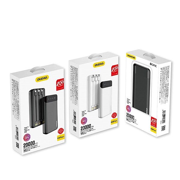 Dudao pojemny powerbank z 3 wbudowanymi kablami 20000mAh USB Typ C + m