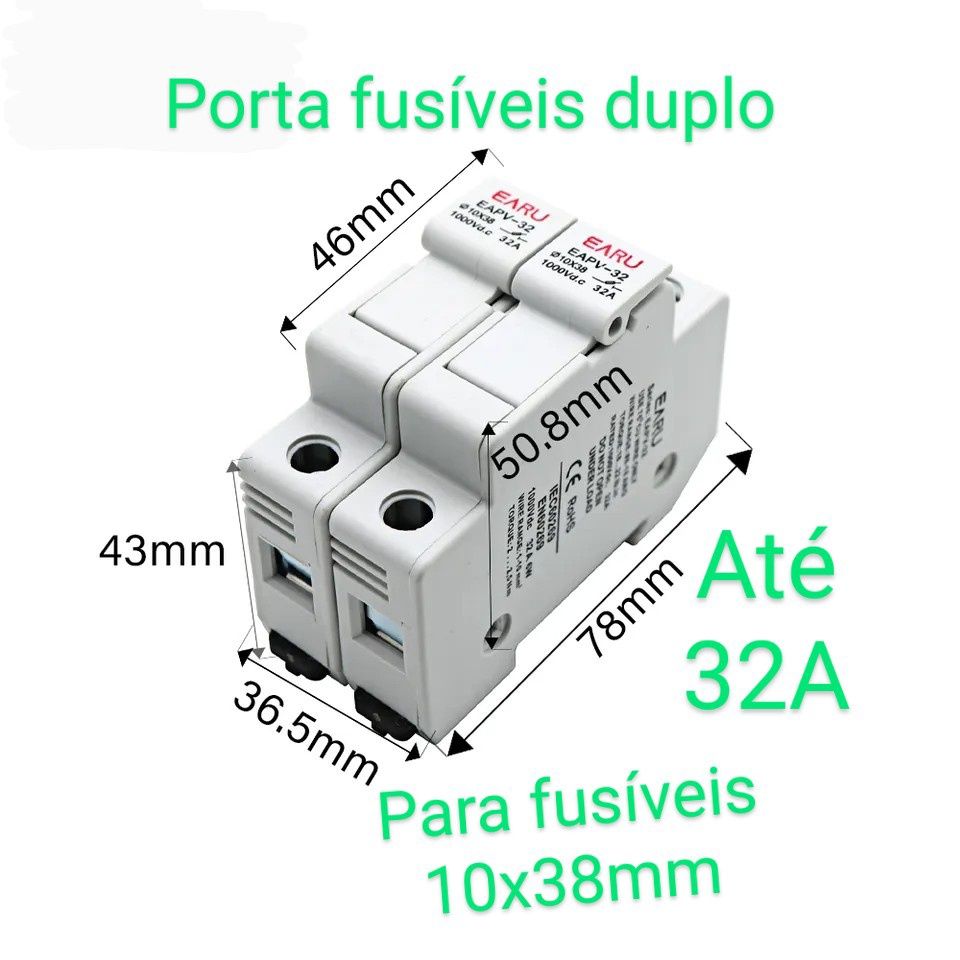 Porta Fusível DC Solar Proteção Fotovoltaica Bateria CC fusíveis 16A