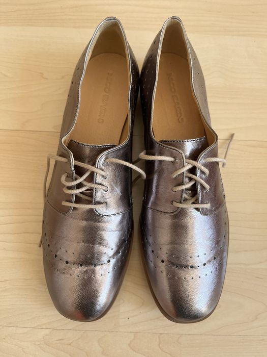 Nowe Metaliczne oxfordki włoskie r.38 skóra