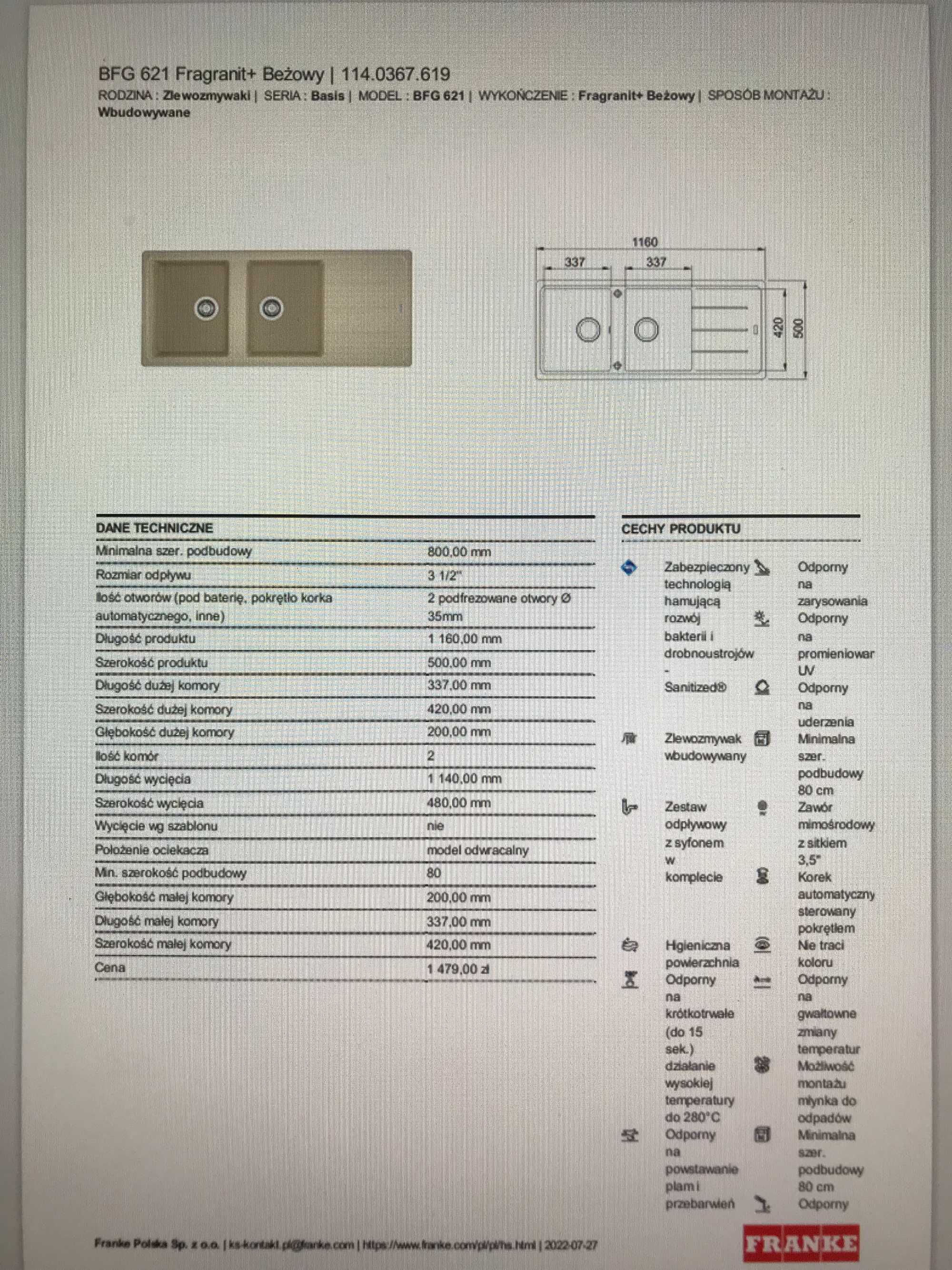 Zlewozmywak Franke Basis BFG 651 (beżowy)