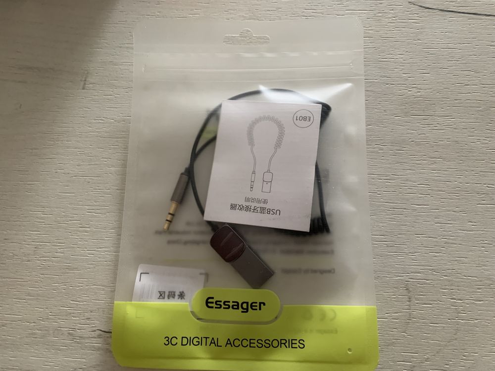 Адаптер Essager Bluetooth 5.0 AUX с USB, Аудио приемник для Авто