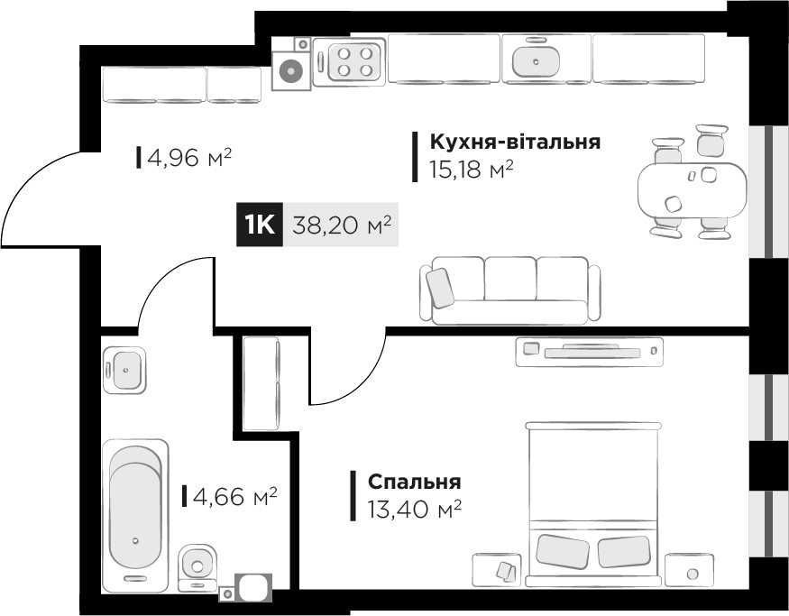 Продаж 1 кім. квартири Silent Park вул П.Орлика 38,2 кв.м