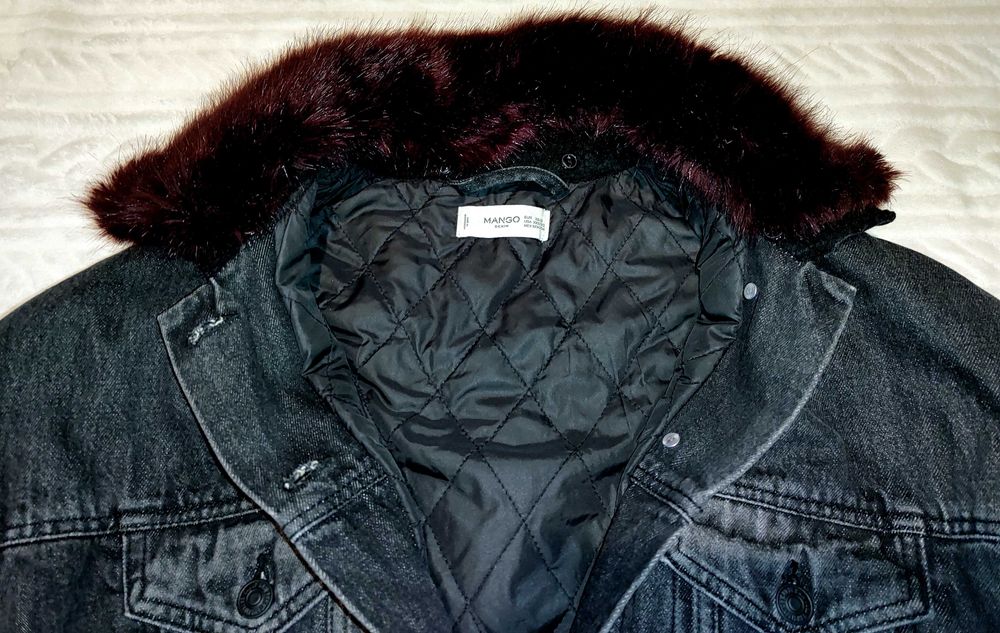 Mango piękna kurtka OCIEPLANA gruba podpinka futrzany Kołnierz Jeans