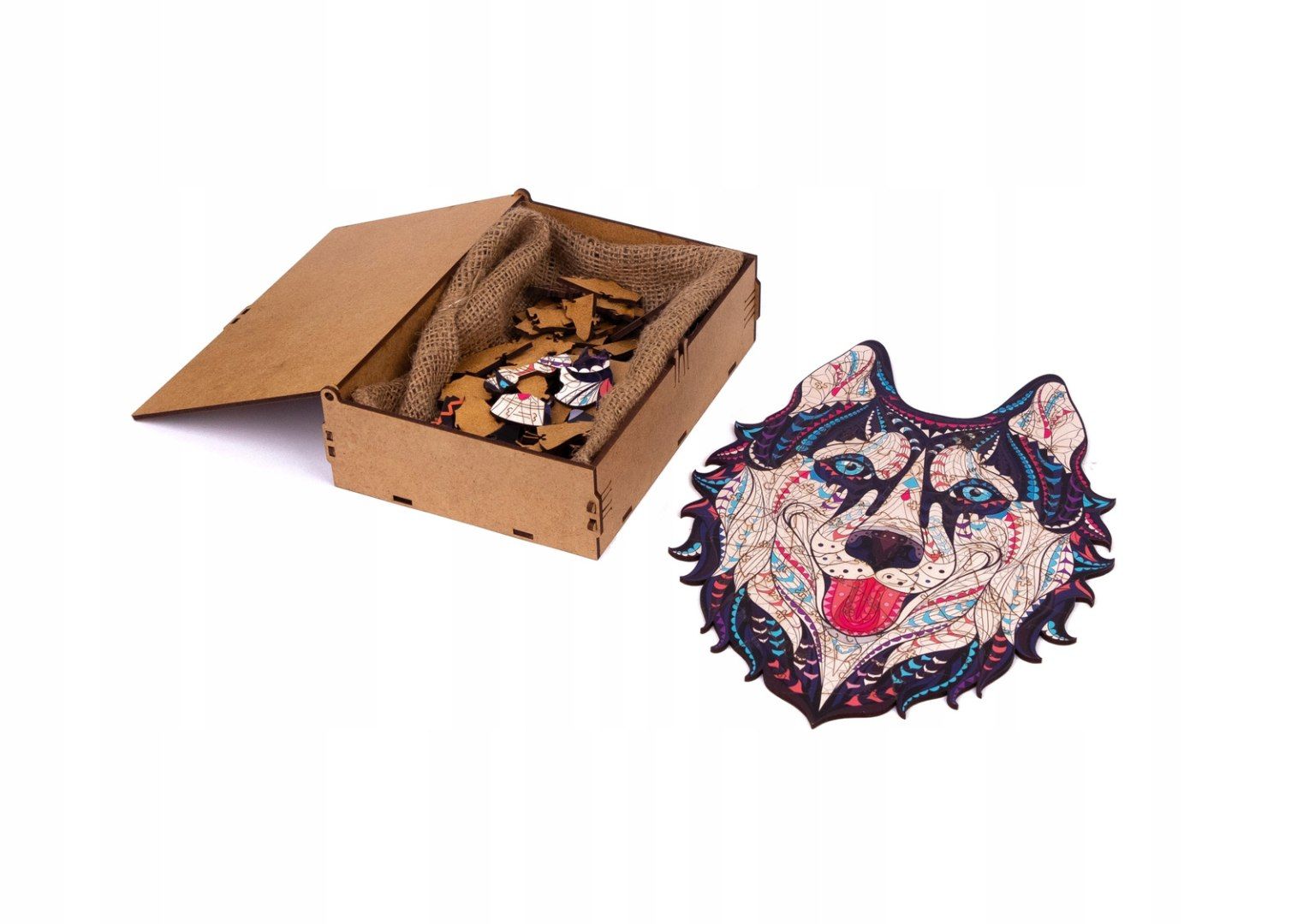 Puzzle drewniane układanka husky śnieźny pies