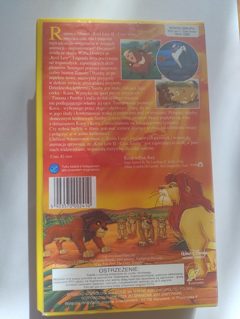 Król Lew II czas Simby Disneya VHS
