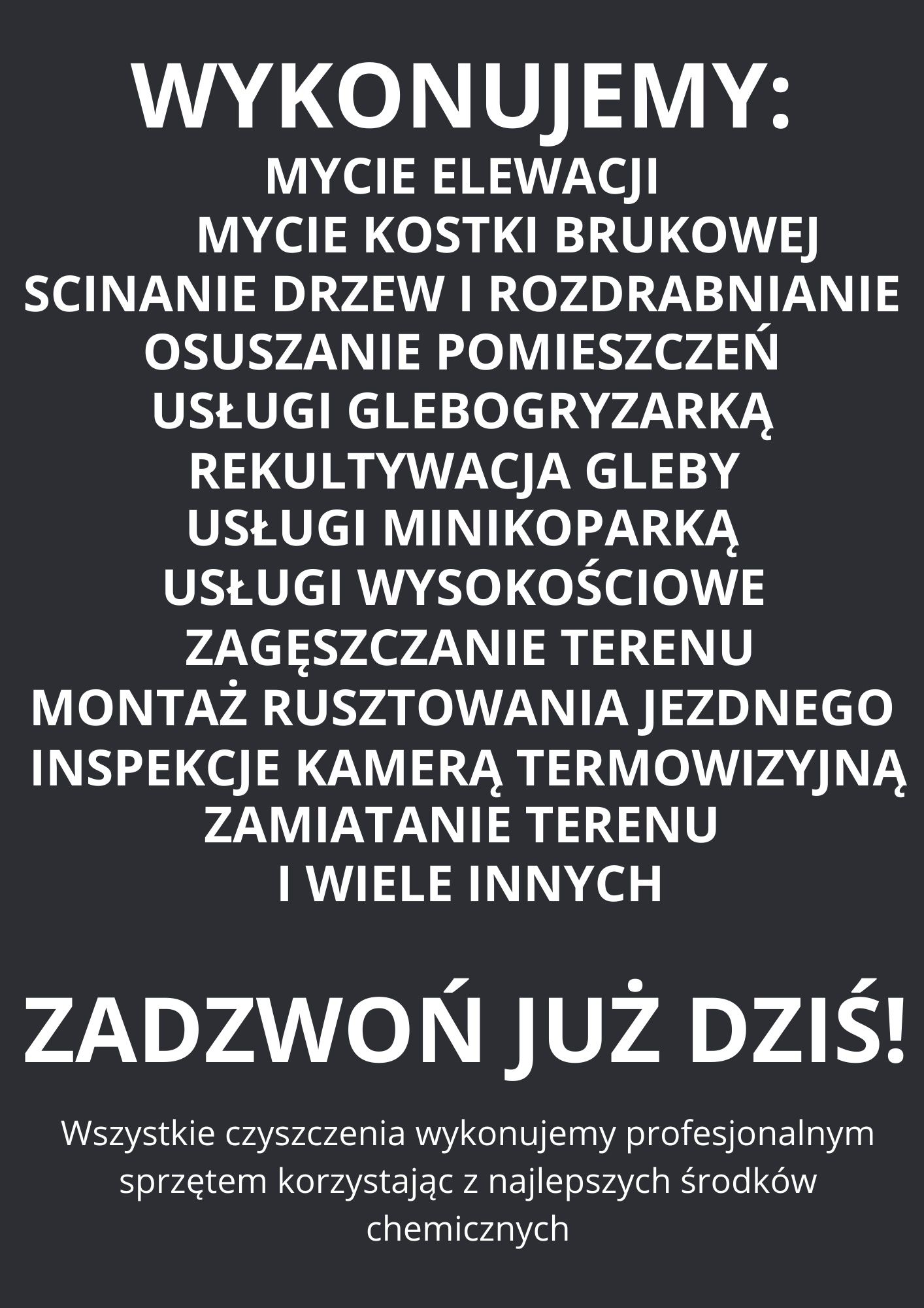 Mycie kostki, elewacji, osuszanie pomieszczeń, usługi rozdrabniarką