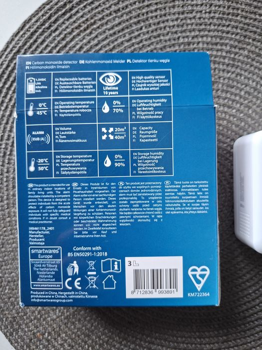 Czujnik detektor czadu tlenku węgla smartwares