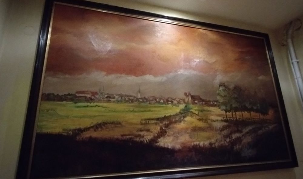 Duży, piękny obraz z Ratusza w Brzegu, pt. "Panorama Brzegu"