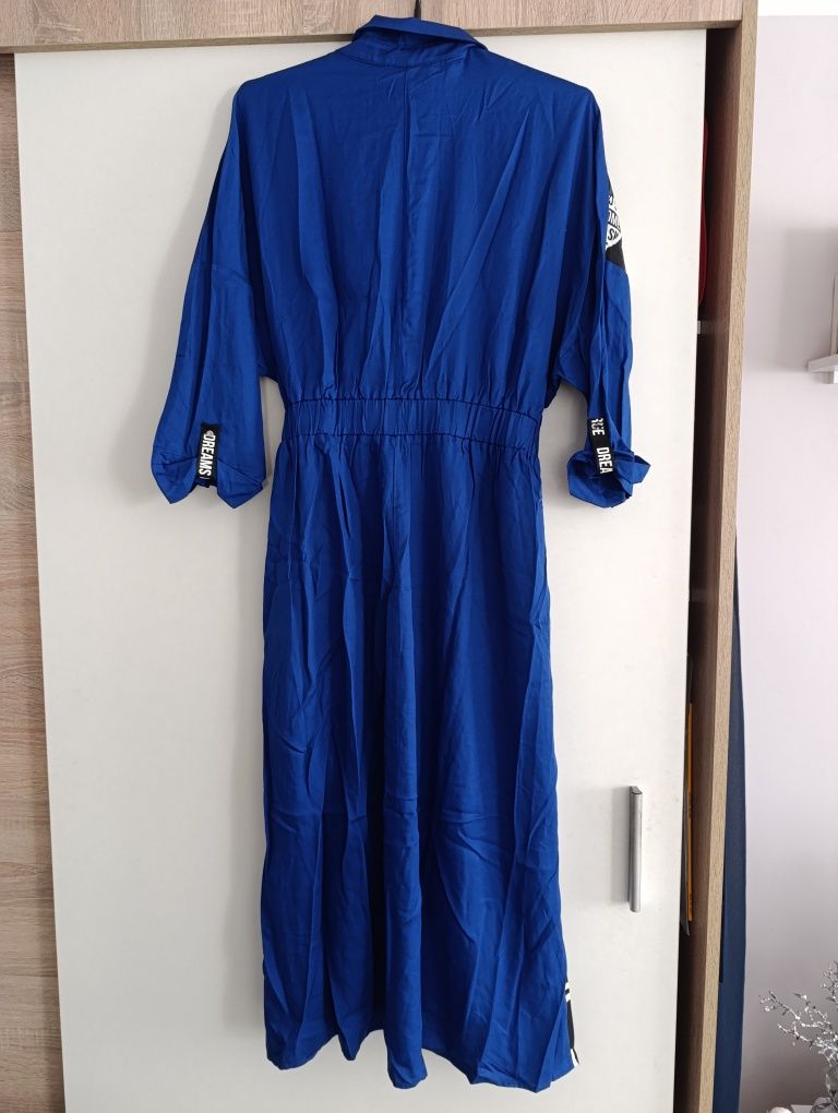 Mohito 38/40 M/L chabrowa sukienka MIDI z wiskozy koszulowa
