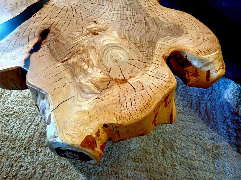 Stolik kawowy 105x83cm PIĘKNY OKAZ LIVE EDGE plaster drewna loft