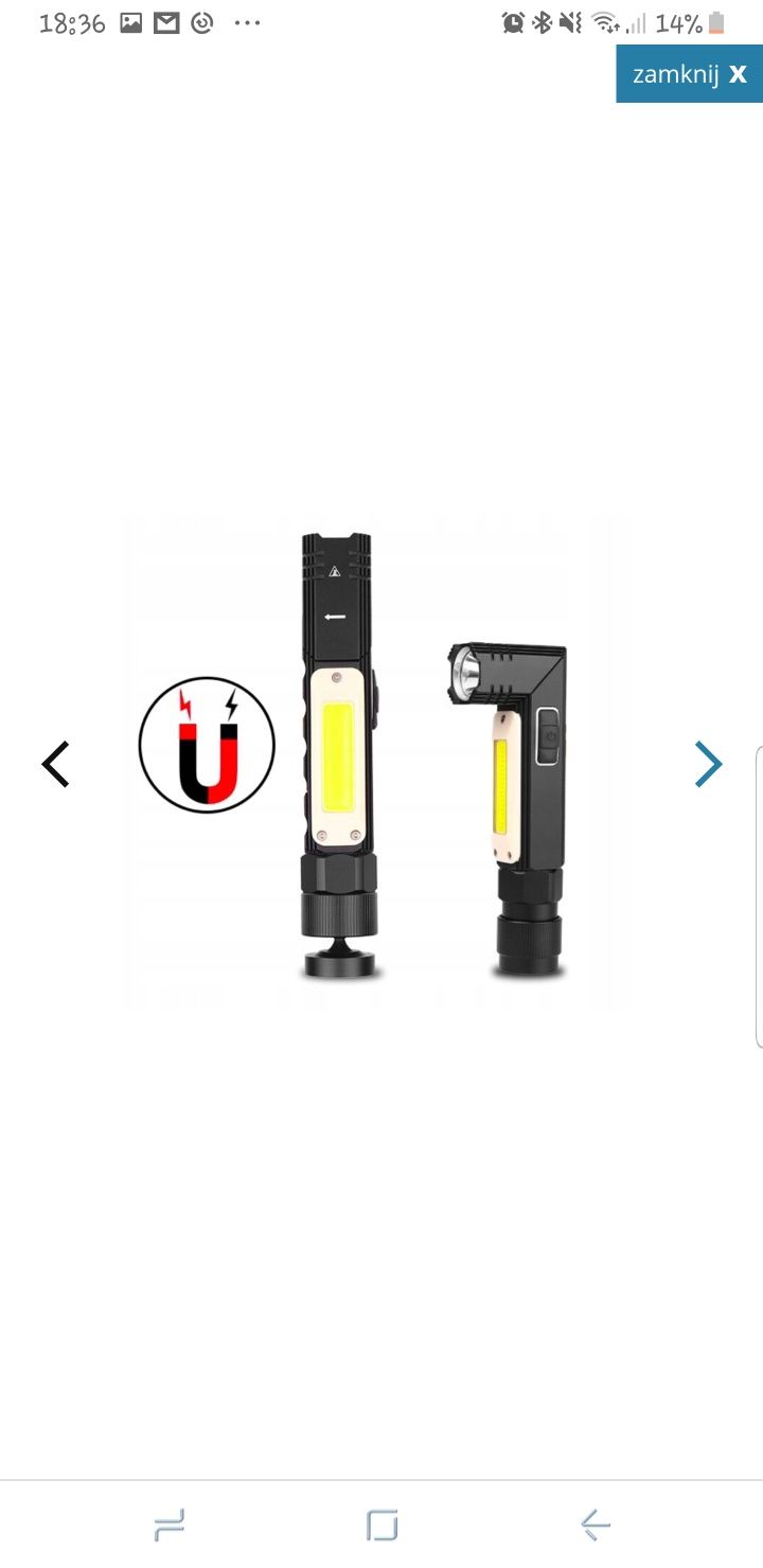 Latarka Kątowa Z Mocnym Magnesem Ładowana Poprzez USB