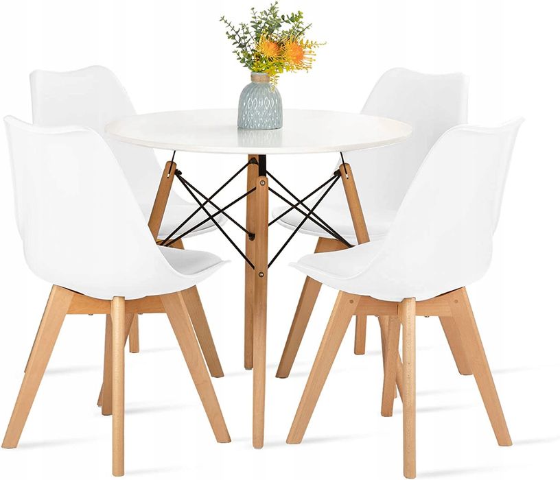 Stół fi80 white+4xkrzesło Montivaro Białe