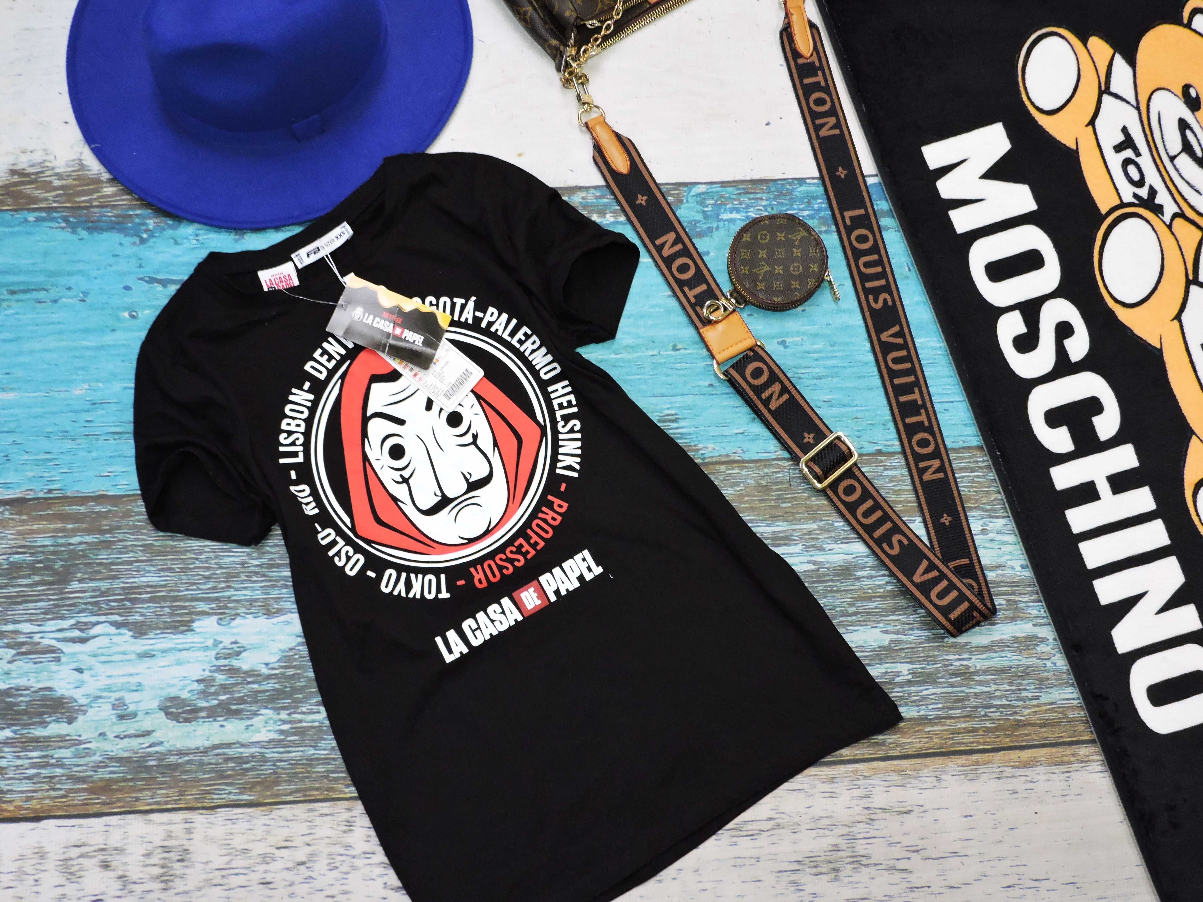 Fishbone Nowy czarny t shirt dom z papieru XXS