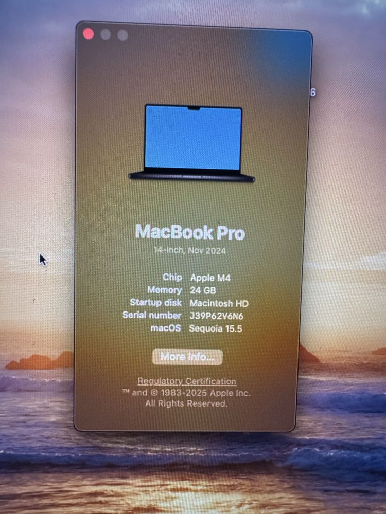 MacBook Pro14", M4,24GB,1TB, AppleCare do 1.03.2028