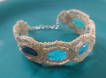 Bransoletka makramowa handmade beż turkus