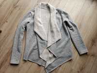 Narzutka sweter bluza ciepła miś szara biały kardigan S 36