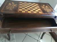 Mesa de jogo, madeira com embutidos dupla face