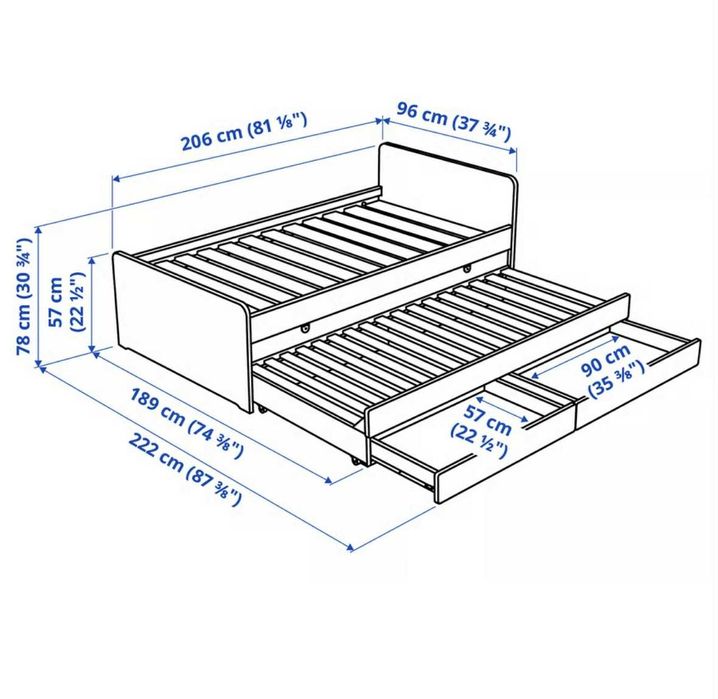 SLÄKT łóżko rozkładane 90x200 cm