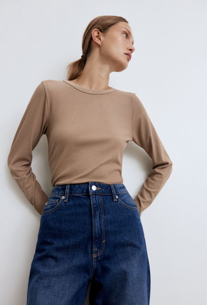 Базовий лонгслів в рубчик h&m