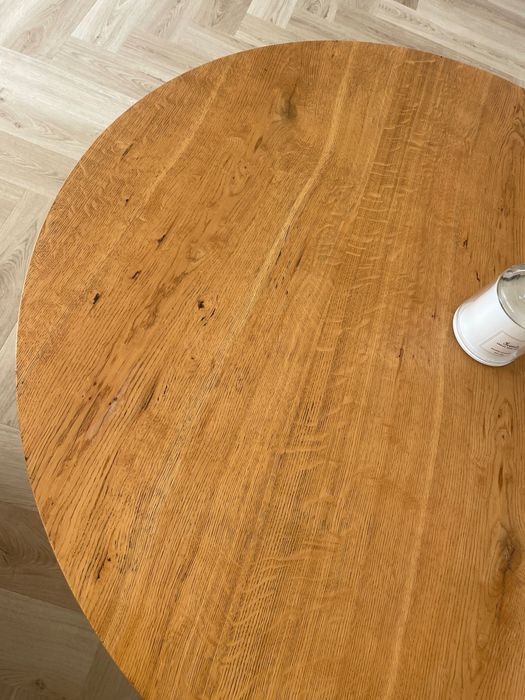 Okrągły Stolik kawowy Loft gruby blat dębowy fornir Stal Czarne nogi