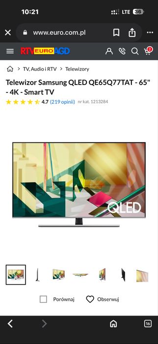 Sprzedam tv Samsun Qled  QE65Q77TAT -4K- Smart TV. 65” 100Hz.