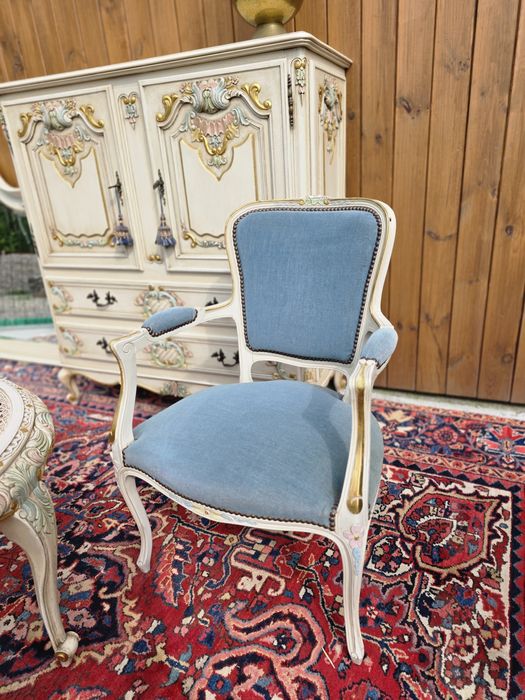 Francuski fotelik krzesło Ludwik niebieski kremowy #2073 Stylowy Węgró