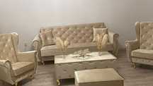 Sofa Chesterfield Glamour Kanapa rozkładana pojemnik Fotele,stół pufa