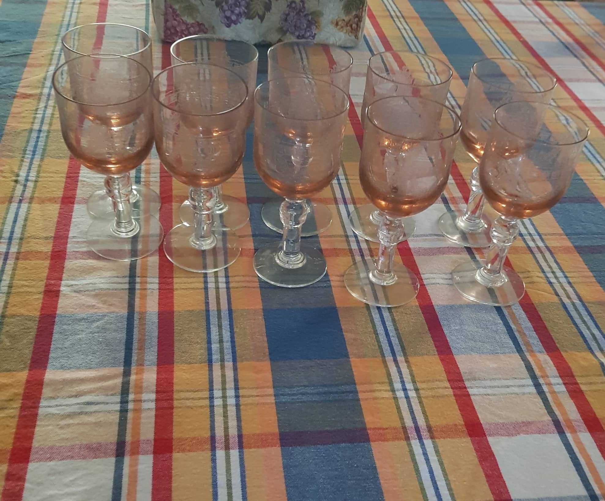 10 copos de vinho tinto em cristal rosado anos 70