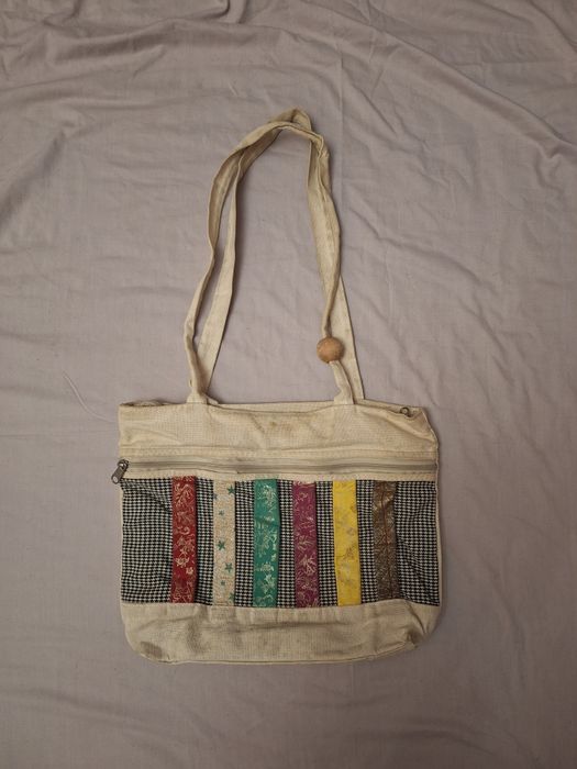 Beżowa materiałowa torba torebka na ramię