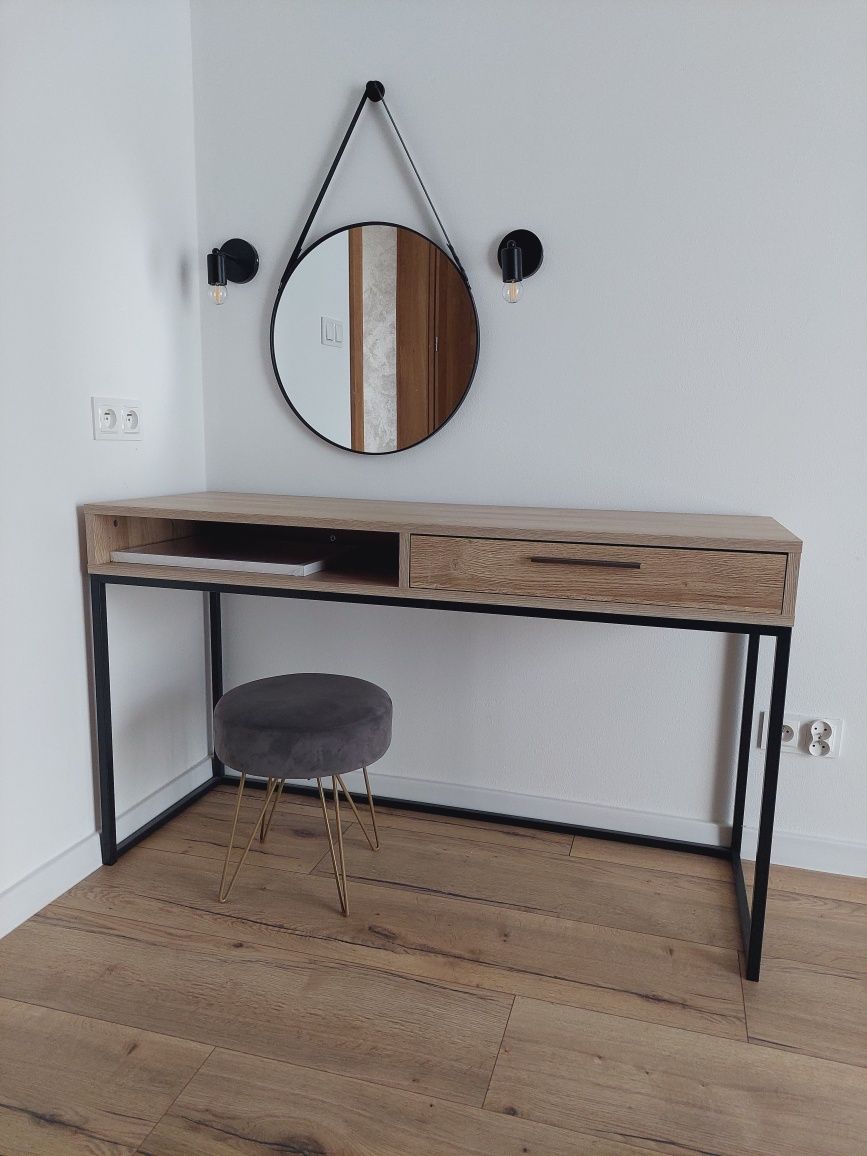 Toaletka loft Black Red white drewno + czarny + stołek homla + lustro