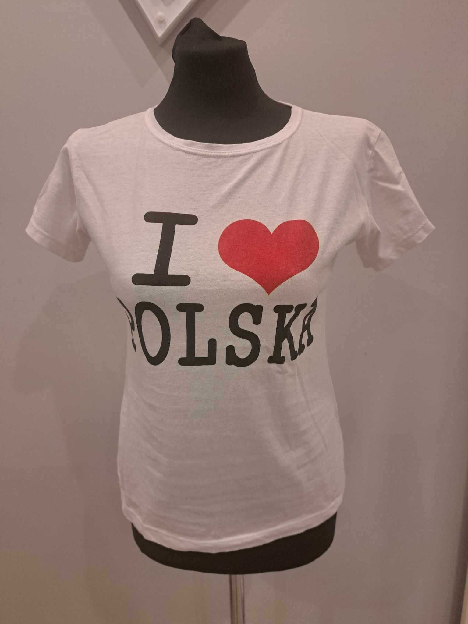 Bluzka / t-shirt damski, nadruk roz. M, krótki rękaw, bawełna, elastan