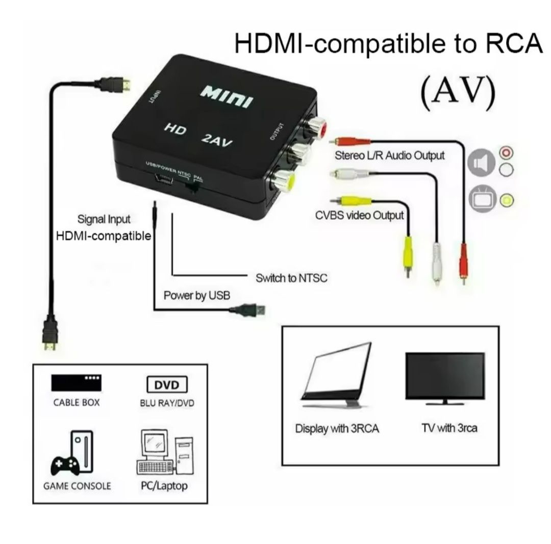 адаптер переходник hdmi,vga,DP,dvi,rca