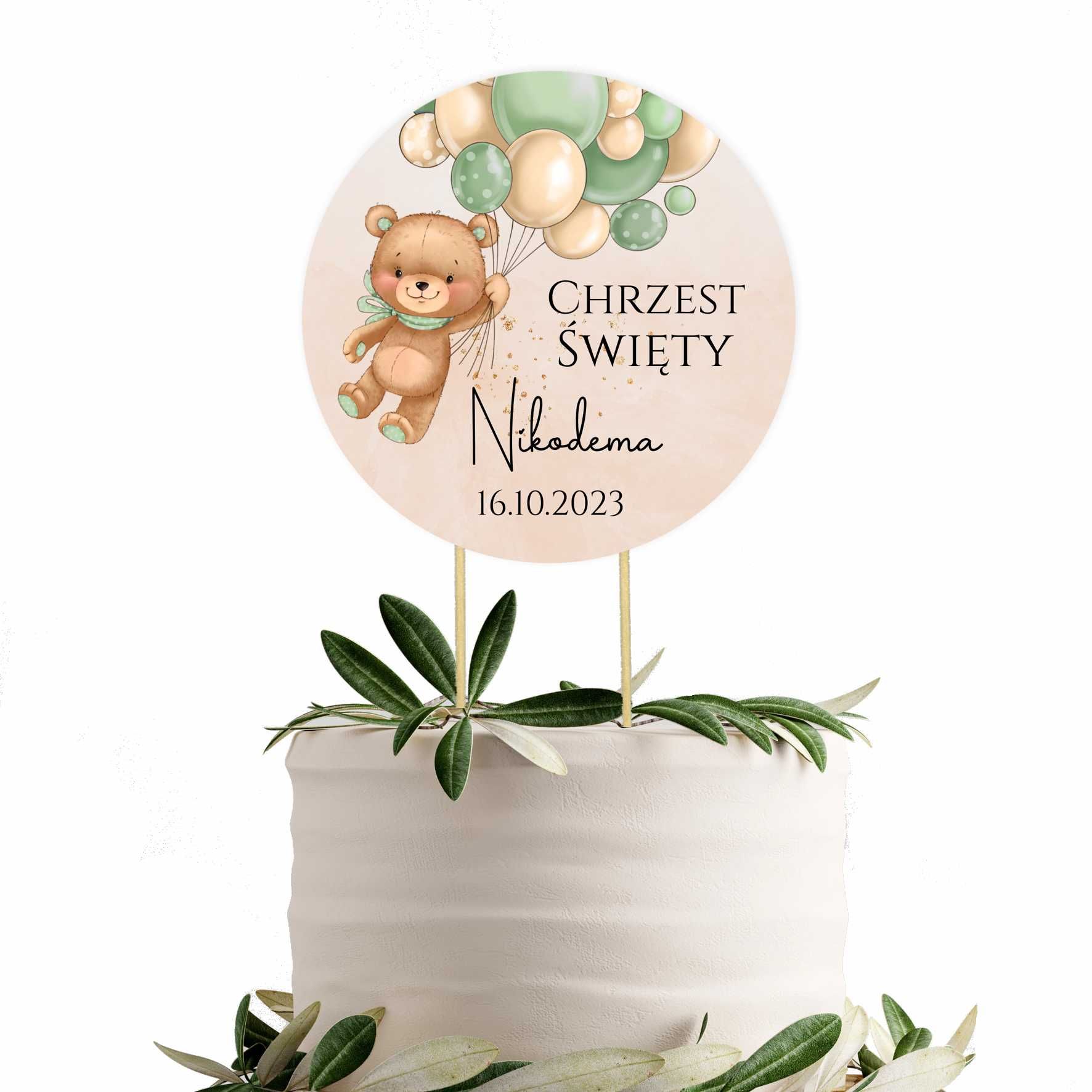 TOPPER na tort, topper CHRZEST ŚWIĘTY + imię + data