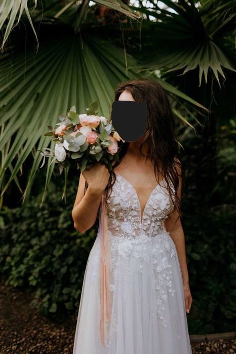 Suknia ślubna kwiaty 3d romantyczna dziewczęca