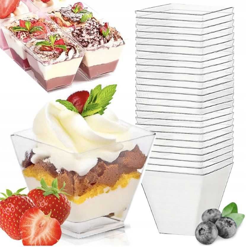 Pucharki pojemniki na deser jednorazowe mini kubeczki plastikowe 25szt