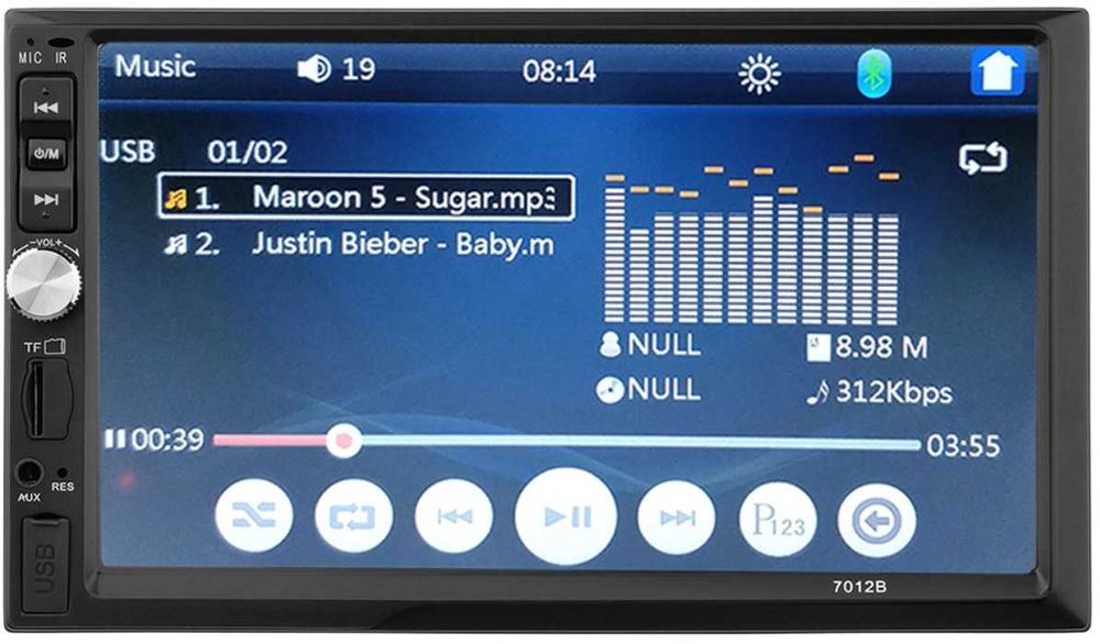 1Din Магнитола с огромным Экраном 7 дюймов 2DIN USB+SD+Bluetooth+ПУЛЬТ