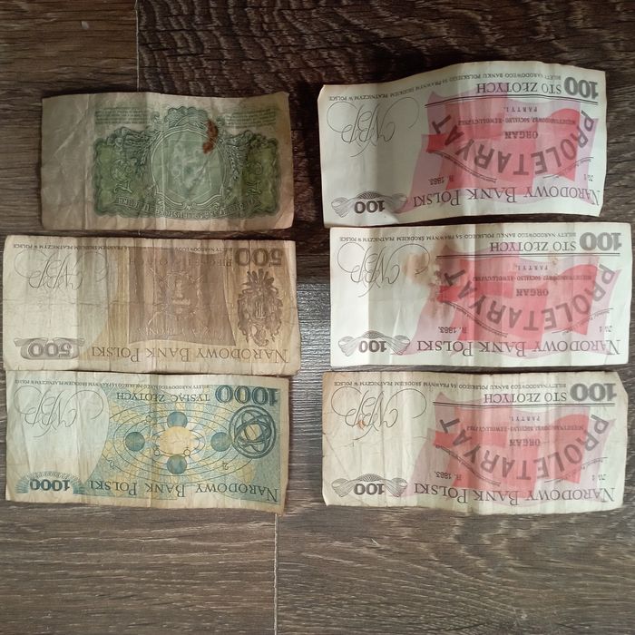 Banknoty 100, 500, 1000 zł PRL - cena za zestaw