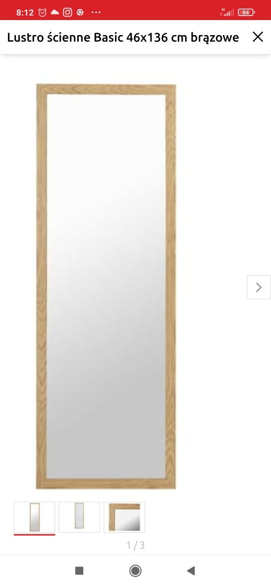 Lustro ścienne 46 x 136 cm