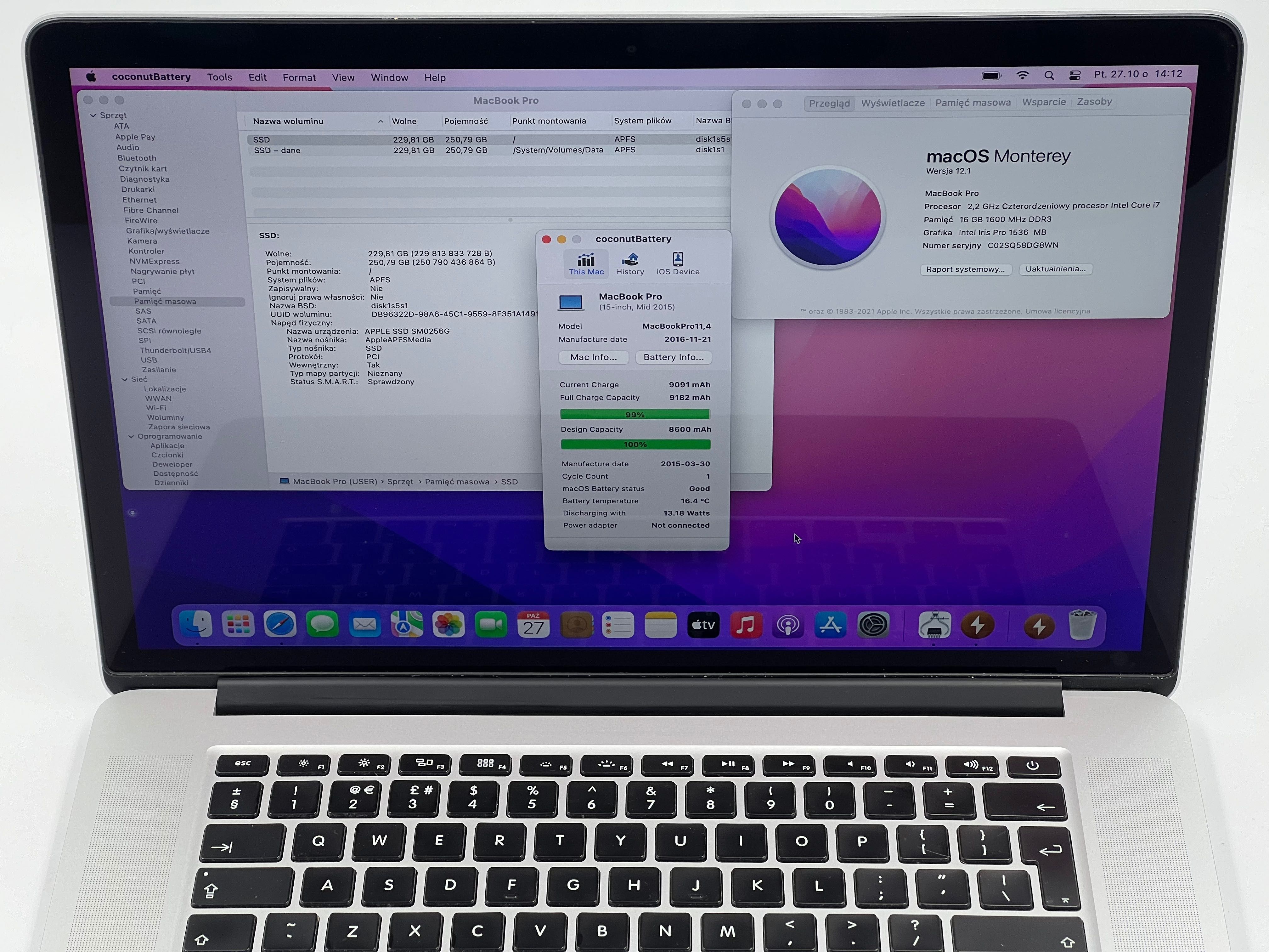 Laptop Apple Macbook Pro 15 2015 i7 16GB 256GB A1398