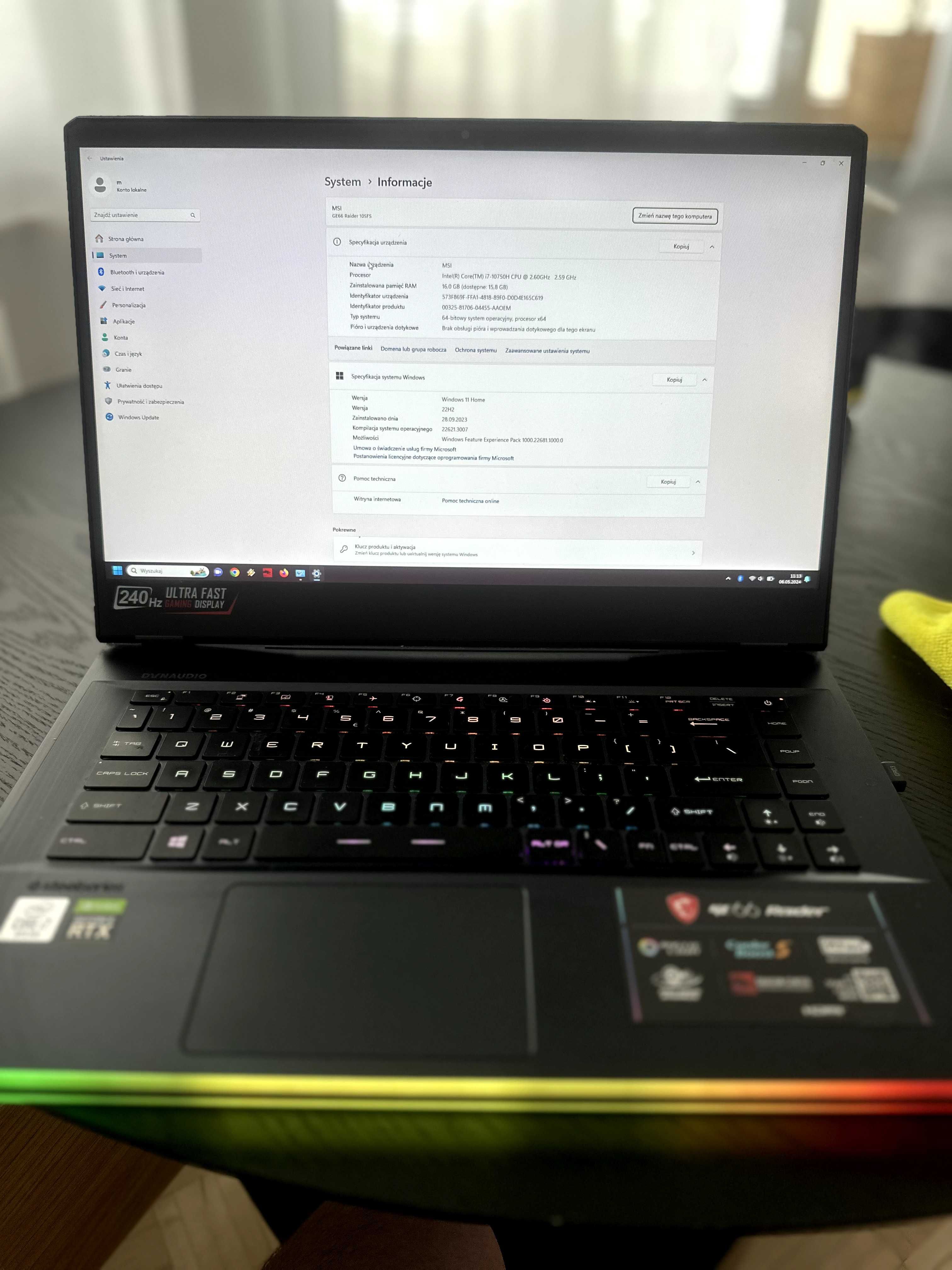Laptop do gier MSI Raiders GE66 10SFS