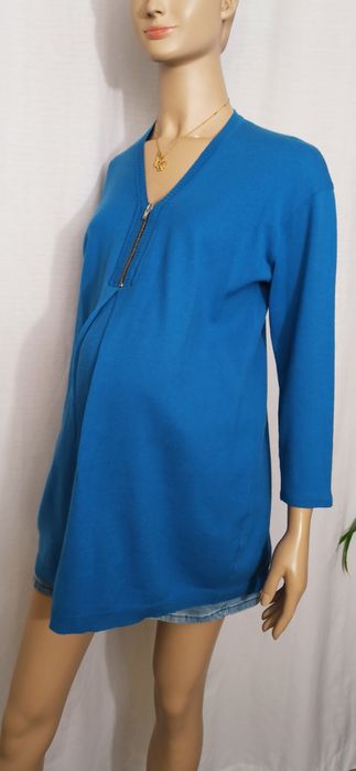 Wełniany sweter ciążowy 36 , 38 , S , M niebieski z nutą turkusu