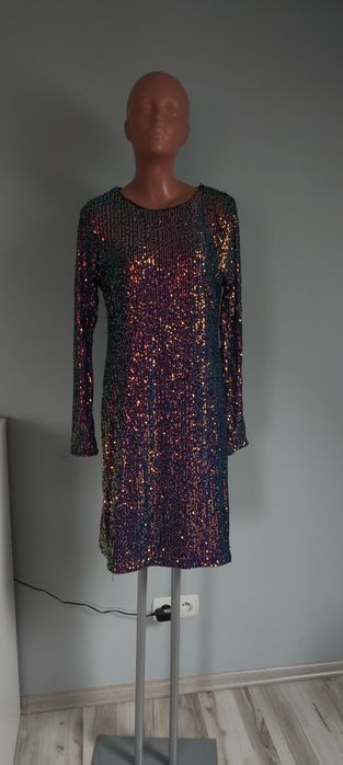 XL 42 House sukienka cekiny imprezowa wieczorowa długi rękaw