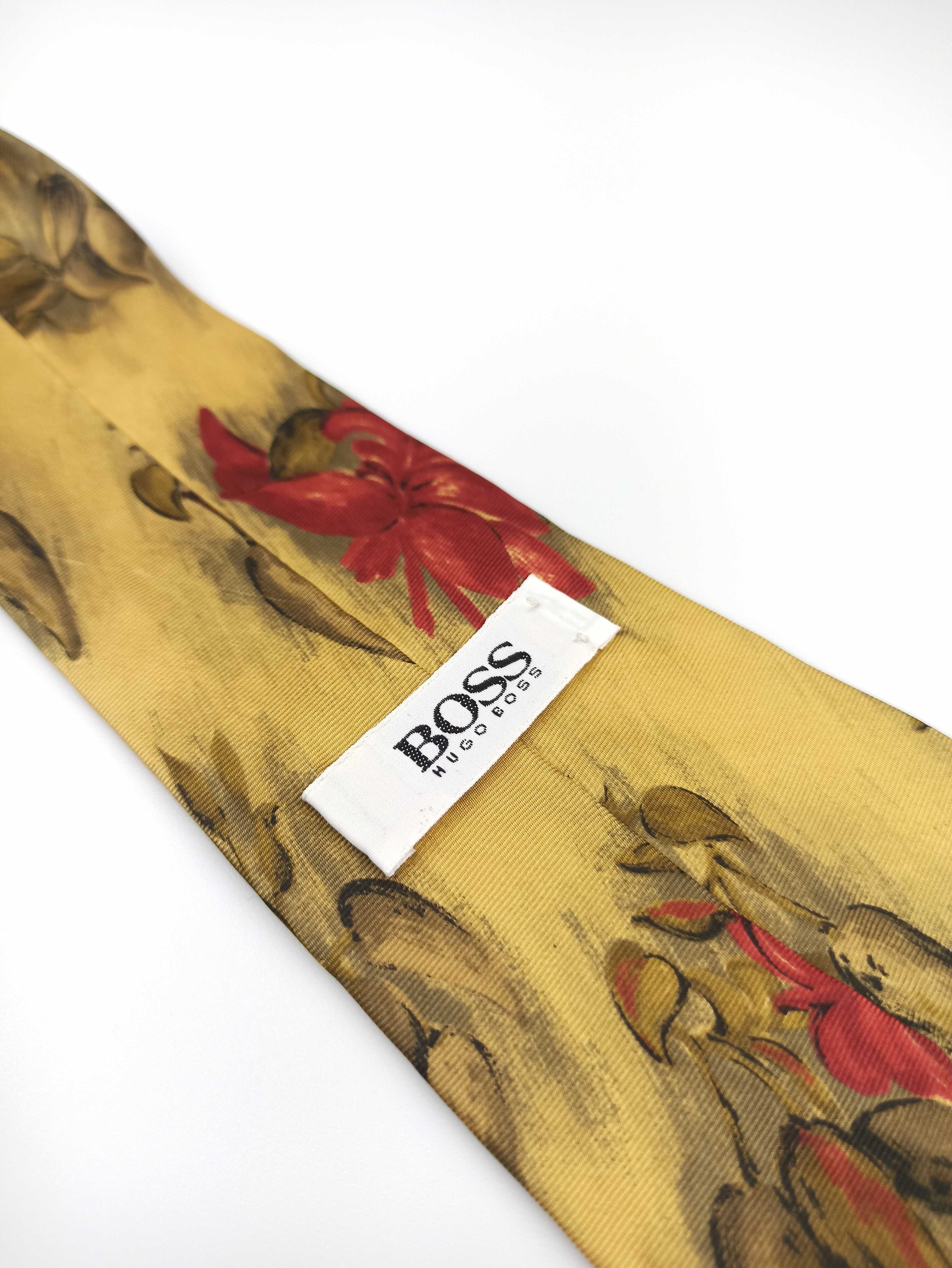Hugo Boss żółty jedwabny krawat w kwiaty ulu50
