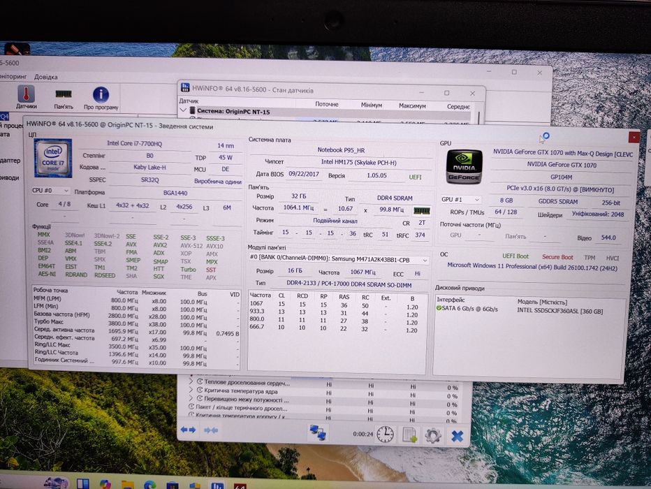 Тонкий игровой ноутбук i7 7700HQ/32gb/Nvidia GTX1070 8gb/360ssd 15.6"