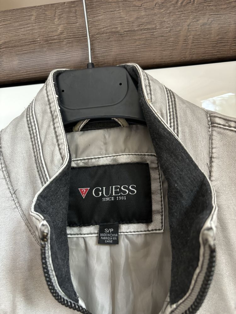 Męska kurtka skórzana S guess popielata