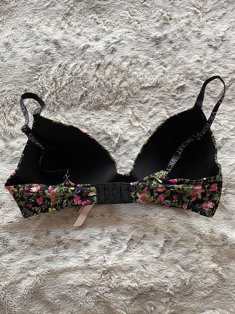 Biustonosz Victoria’s Secret stanik bez fiszbin Pink w kwiaty 36D/80D